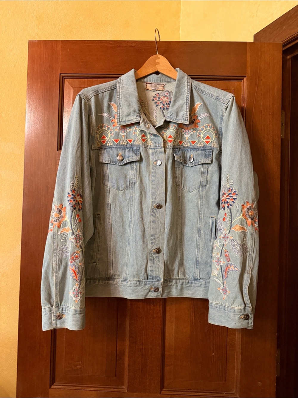 Johnny Was Kayla Light Blue Embroidered Denim Jacket XL
